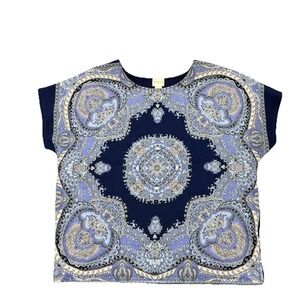 Chico's Women's Size Knit Top Paisley‎ Blue Short Sleeve Size 1
